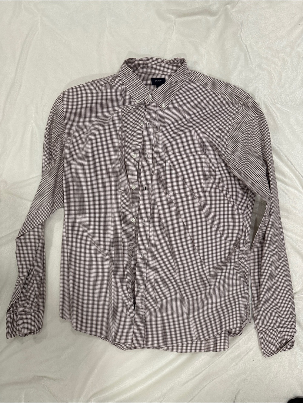 J. Crew Men's Button-Down Shirt - Burgundy and White Mini Check